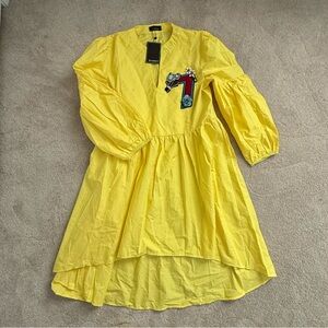 Vibrant Yellow High Low Dress with Embroidered Detail